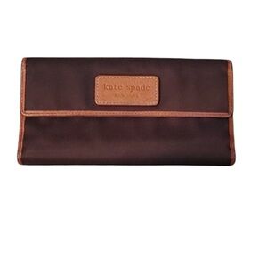 Kate Spade Brown Nylon Vintage Wallet with Tan Leather